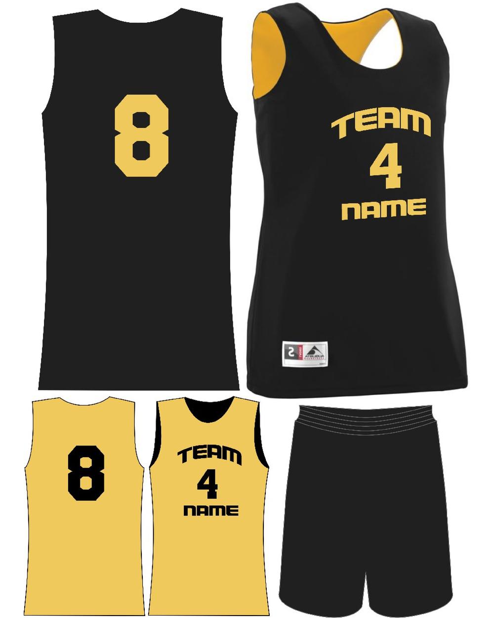 Augusta Women's Custom Wicking Reversible Basketball Uniform, color: Black/Gold