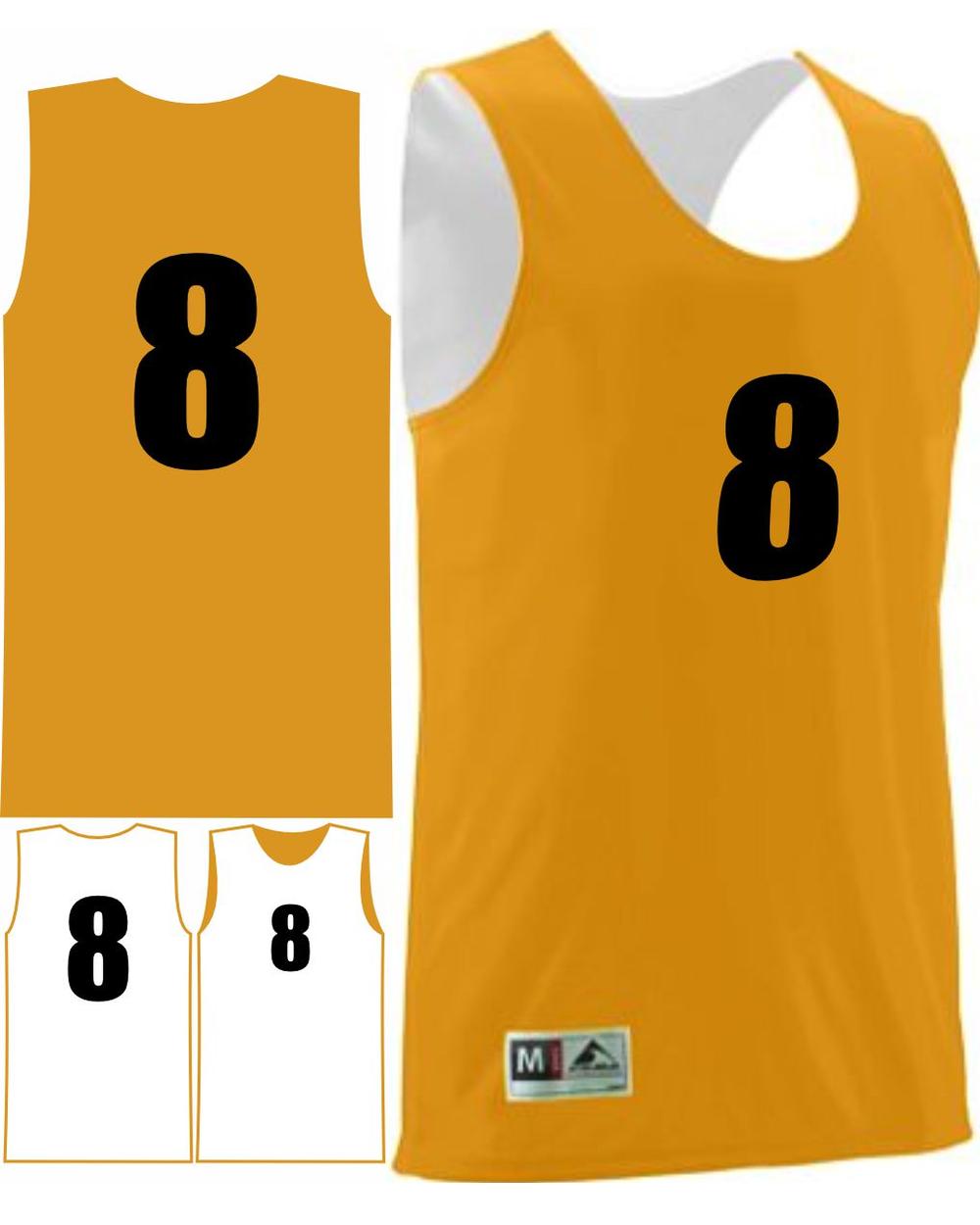 Augusta Men's Wicking Rev Numbered Basketball Jersey, color: Gold/White