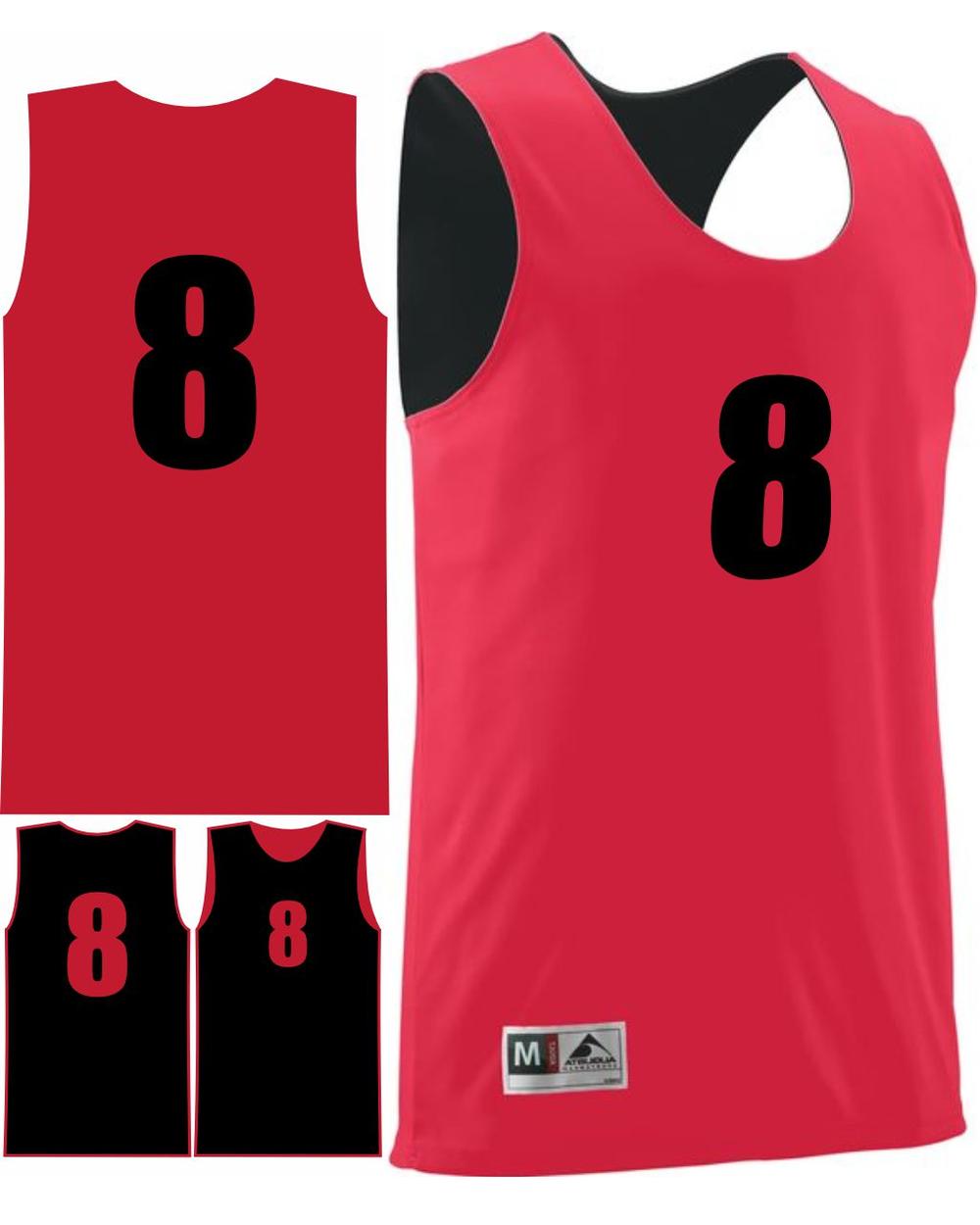 Augusta Men's Wicking Rev Numbered Basketball Jersey, color: Red/Black