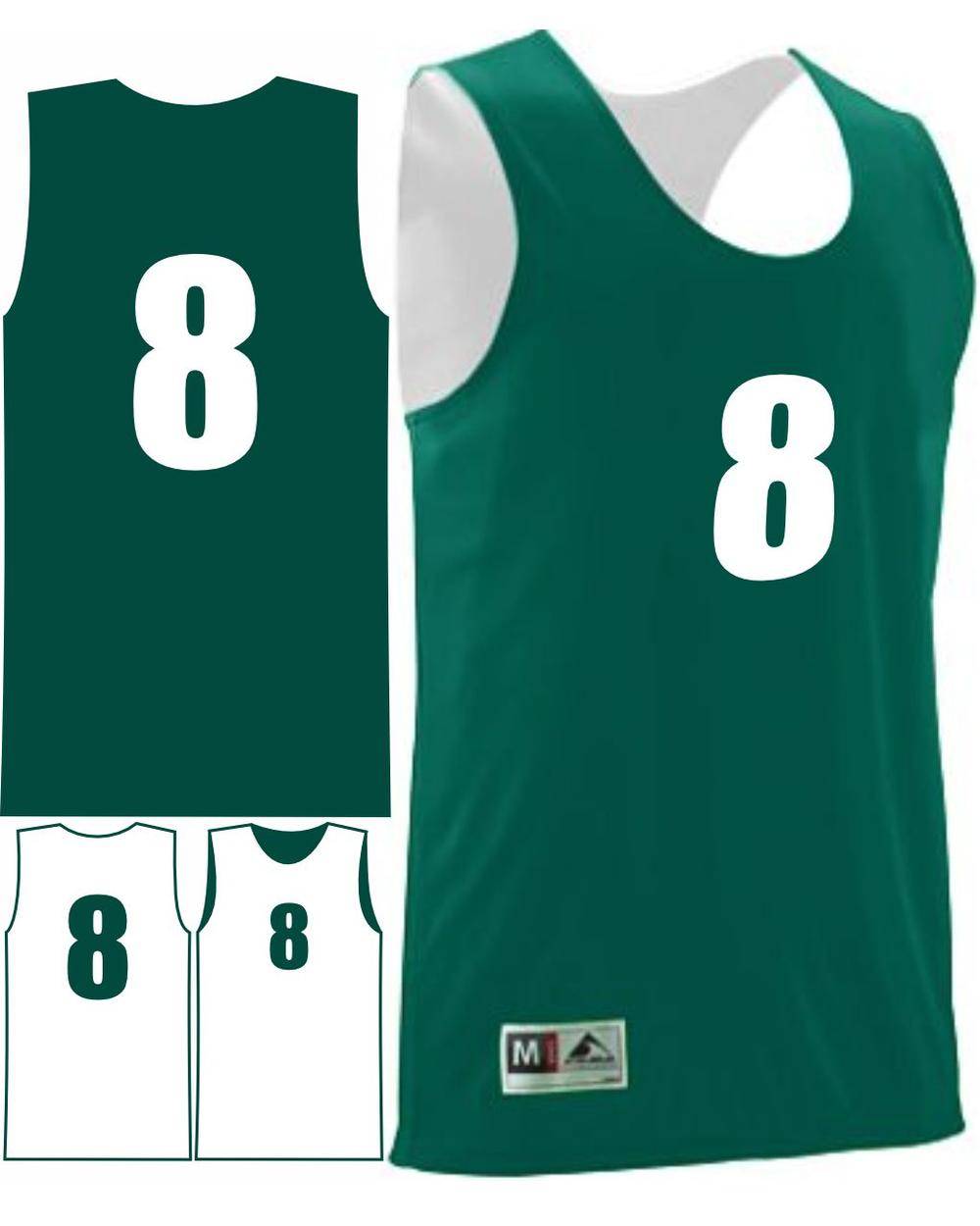 Augusta Men's Wicking Rev Numbered Basketball Jersey, color: Dark Green/White
