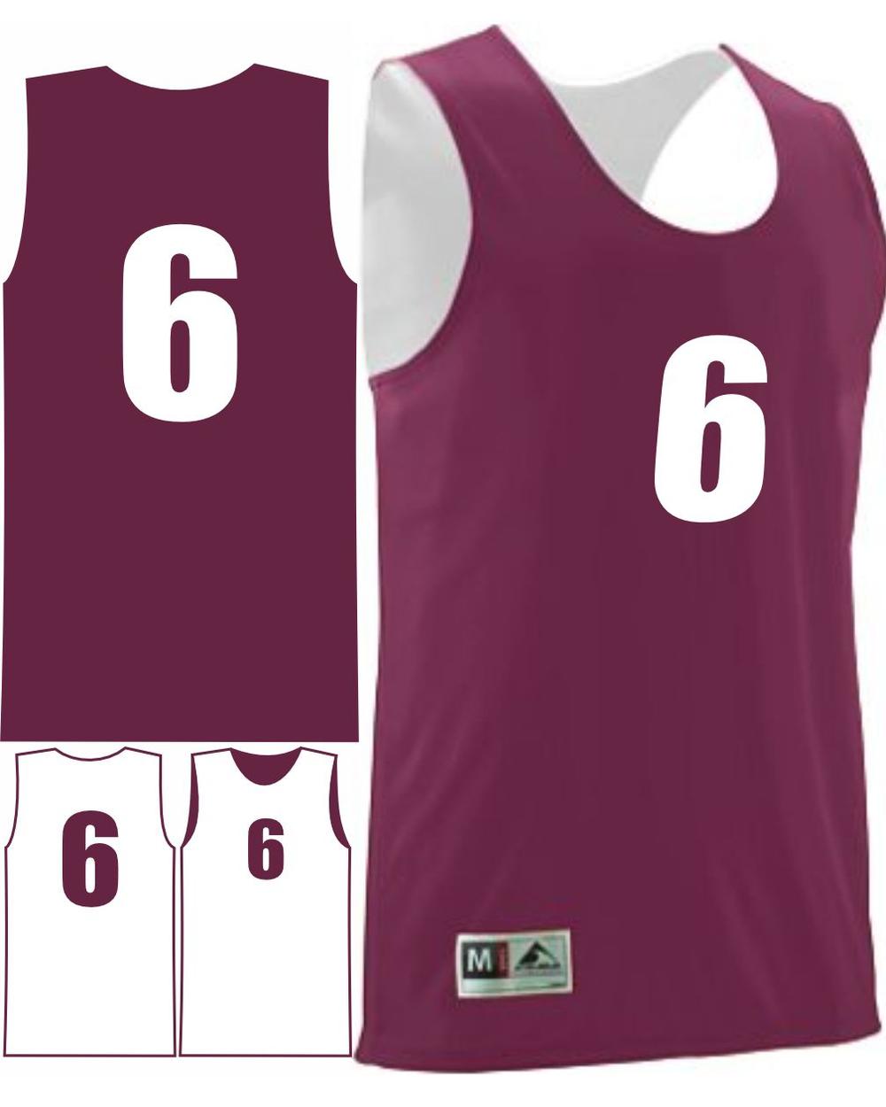 Augusta Youth Wicking Rev Numbered Basketball Jersey, color: Maroon/White