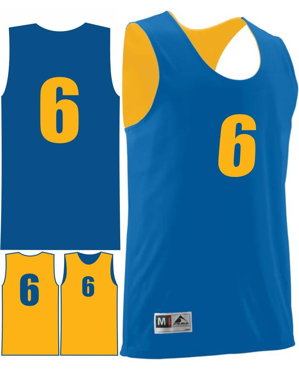 Augusta Youth Wicking Rev Numbered Basketball Jersey, color: Royal/Gold