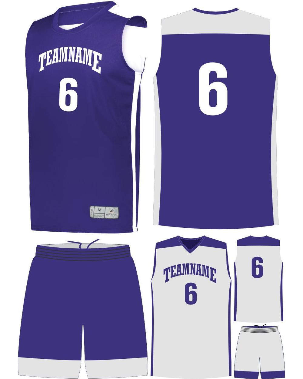 High 5 Youth Custom Reversible Basketball Uniform, color: Purple/White