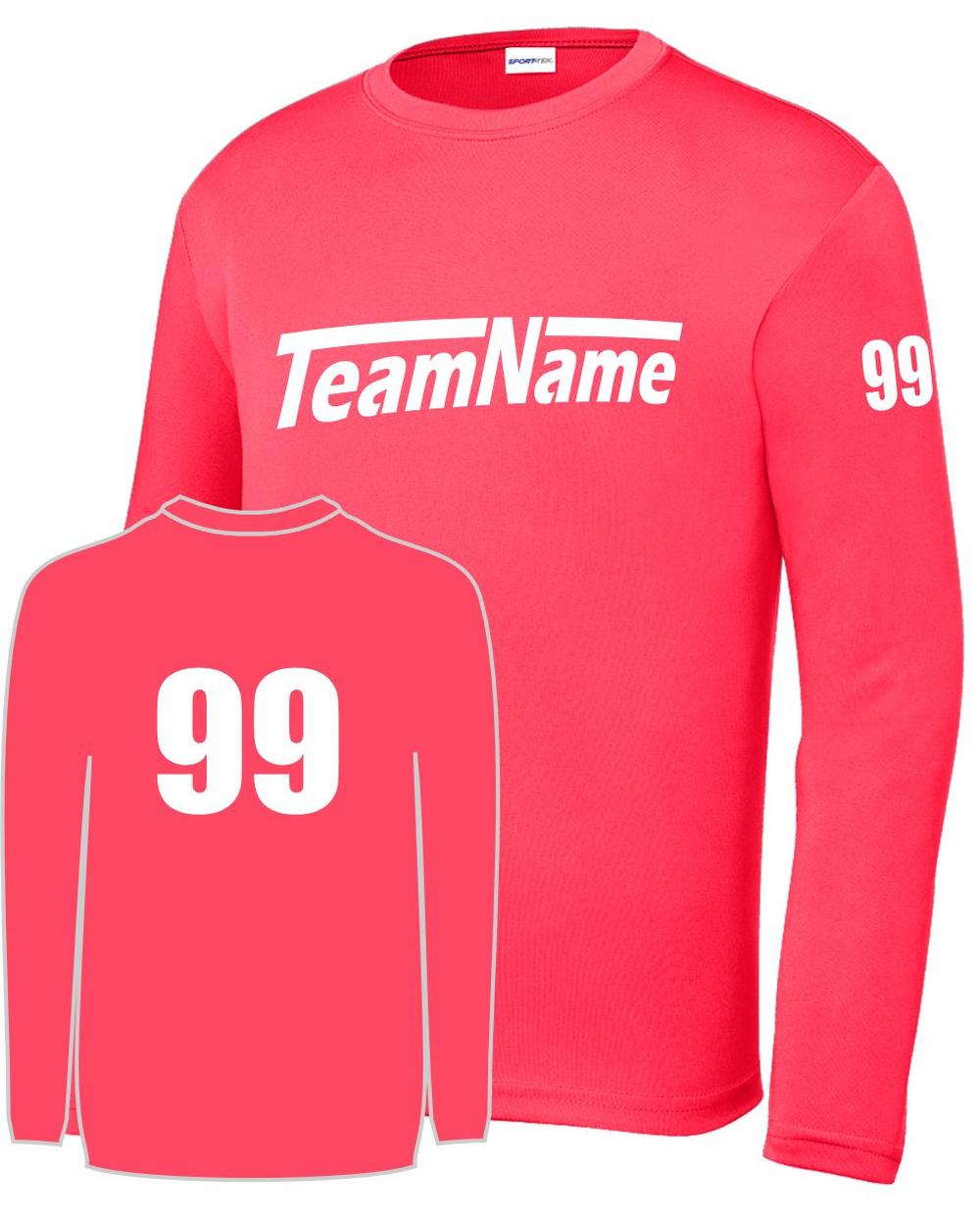 Sport-TEK Base Custom L/S Performance Jersey, color: Hot Coral