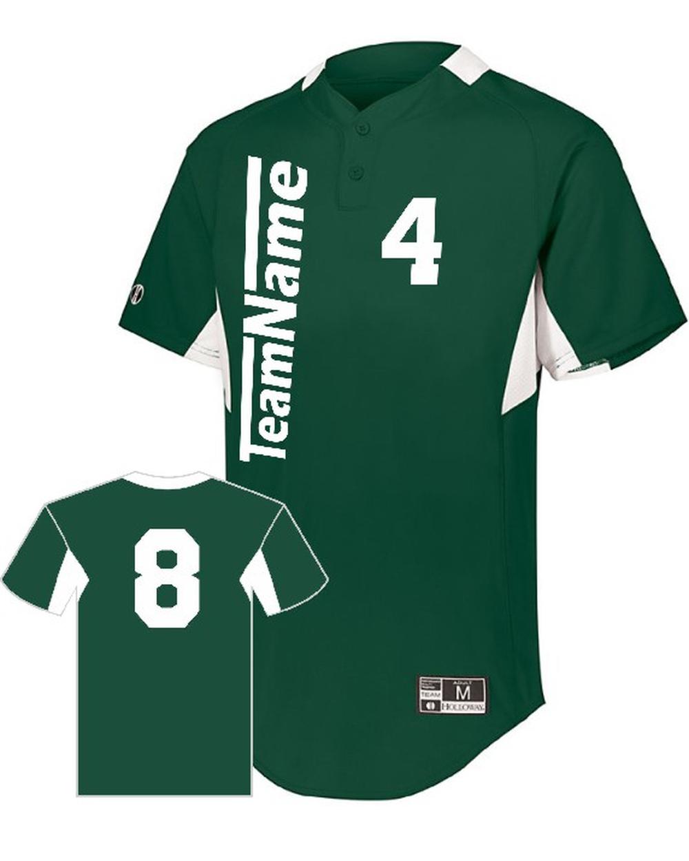 Holloway Youth Game7 Two-Button Custom Baseball Jersey, color: Forest/White