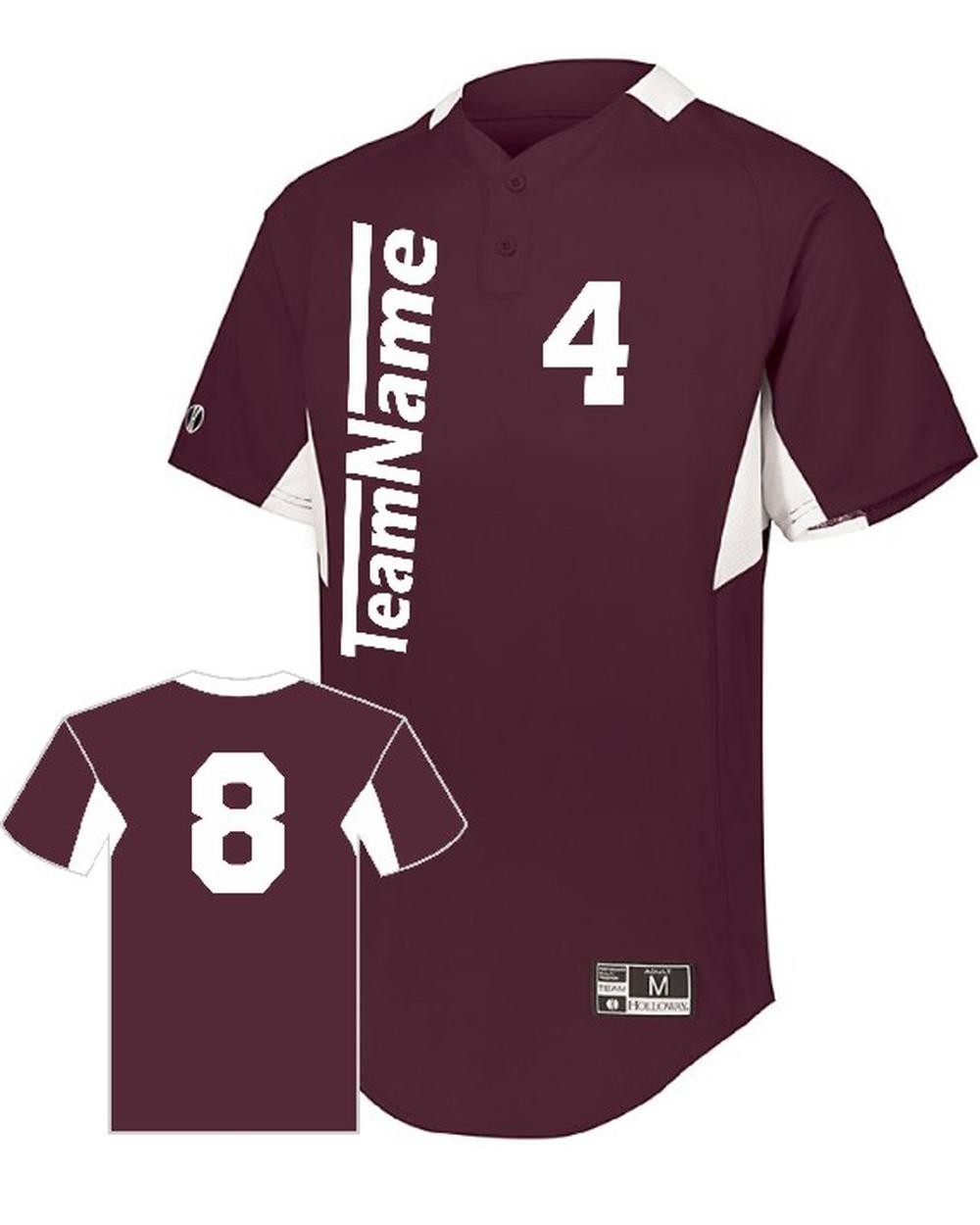 Holloway Youth Game7 Two-Button Custom Baseball Jersey, color: Maroon/White