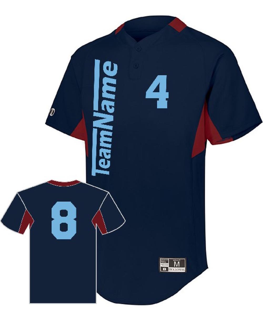 Holloway Youth Game7 Two-Button Custom Baseball Jersey, color: Navy/Scarlet