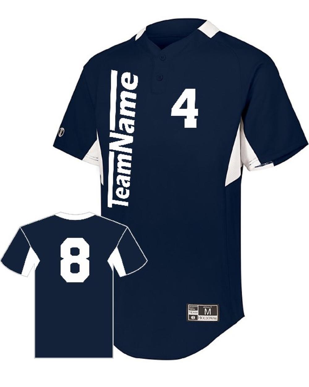 Holloway Youth Game7 Two-Button Custom Baseball Jersey, color: Navy/White