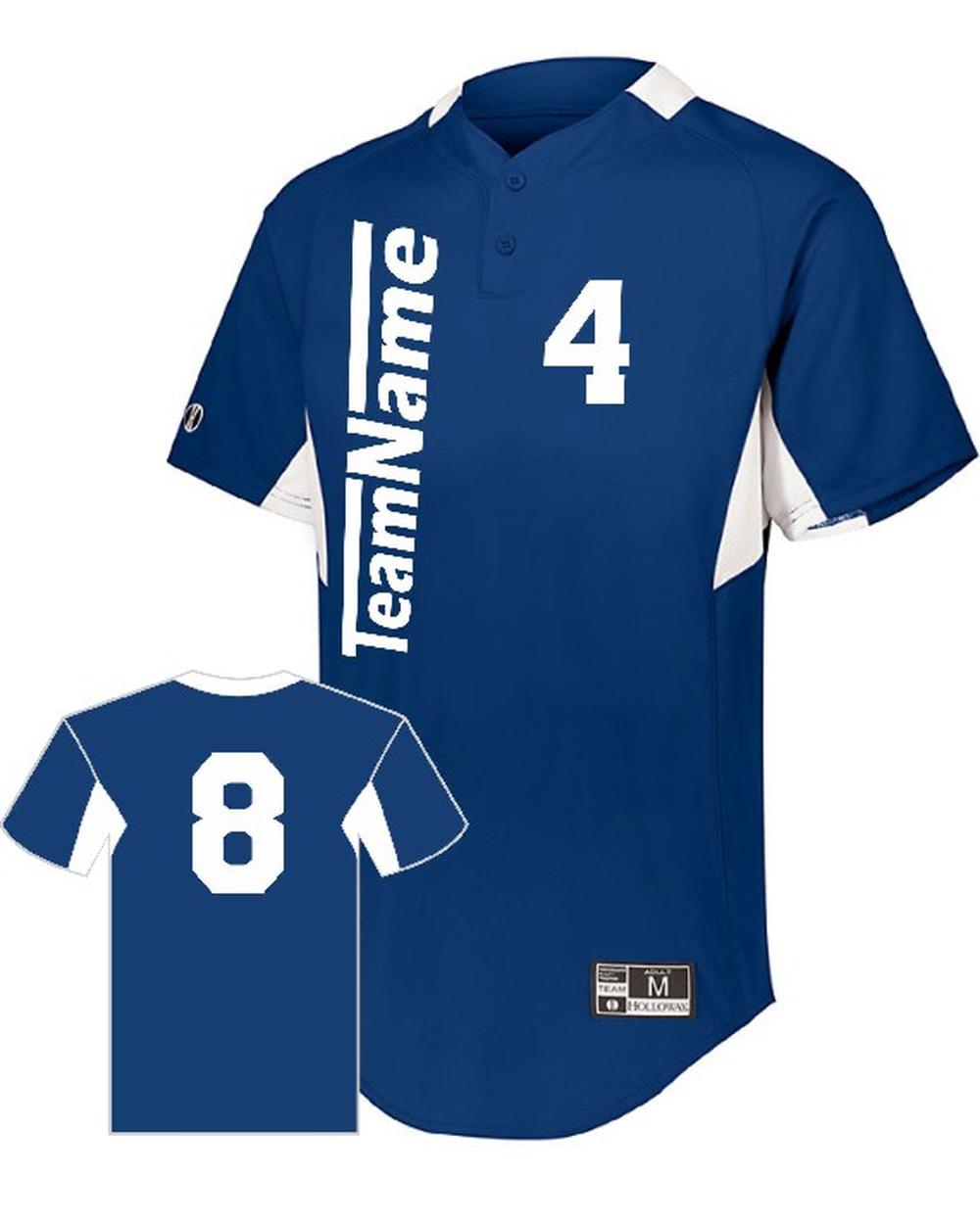 Holloway Youth Game7 Two-Button Custom Baseball Jersey, color: Royal/White