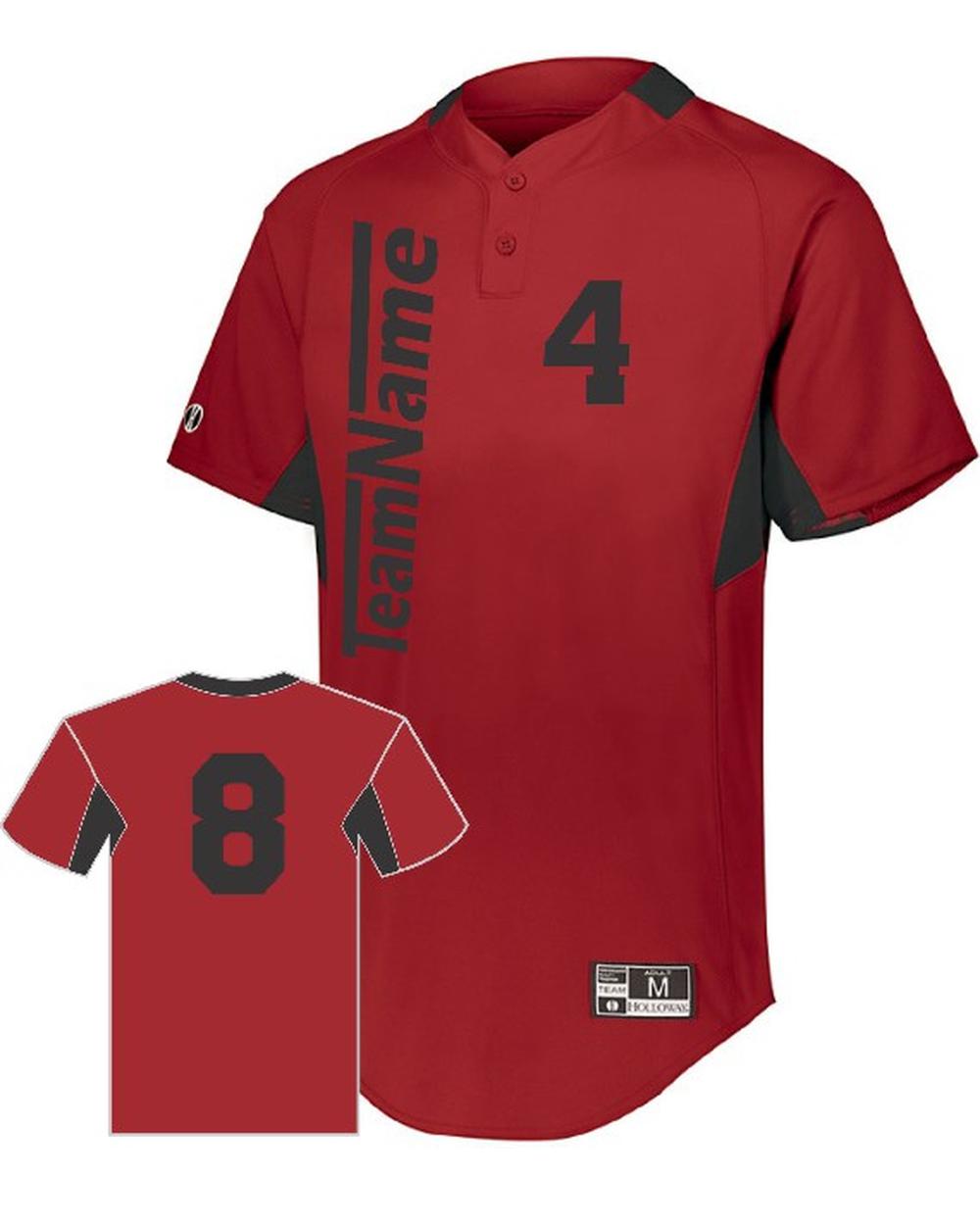 Holloway Youth Game7 Two-Button Custom Baseball Jersey, color: Scarlet/Black