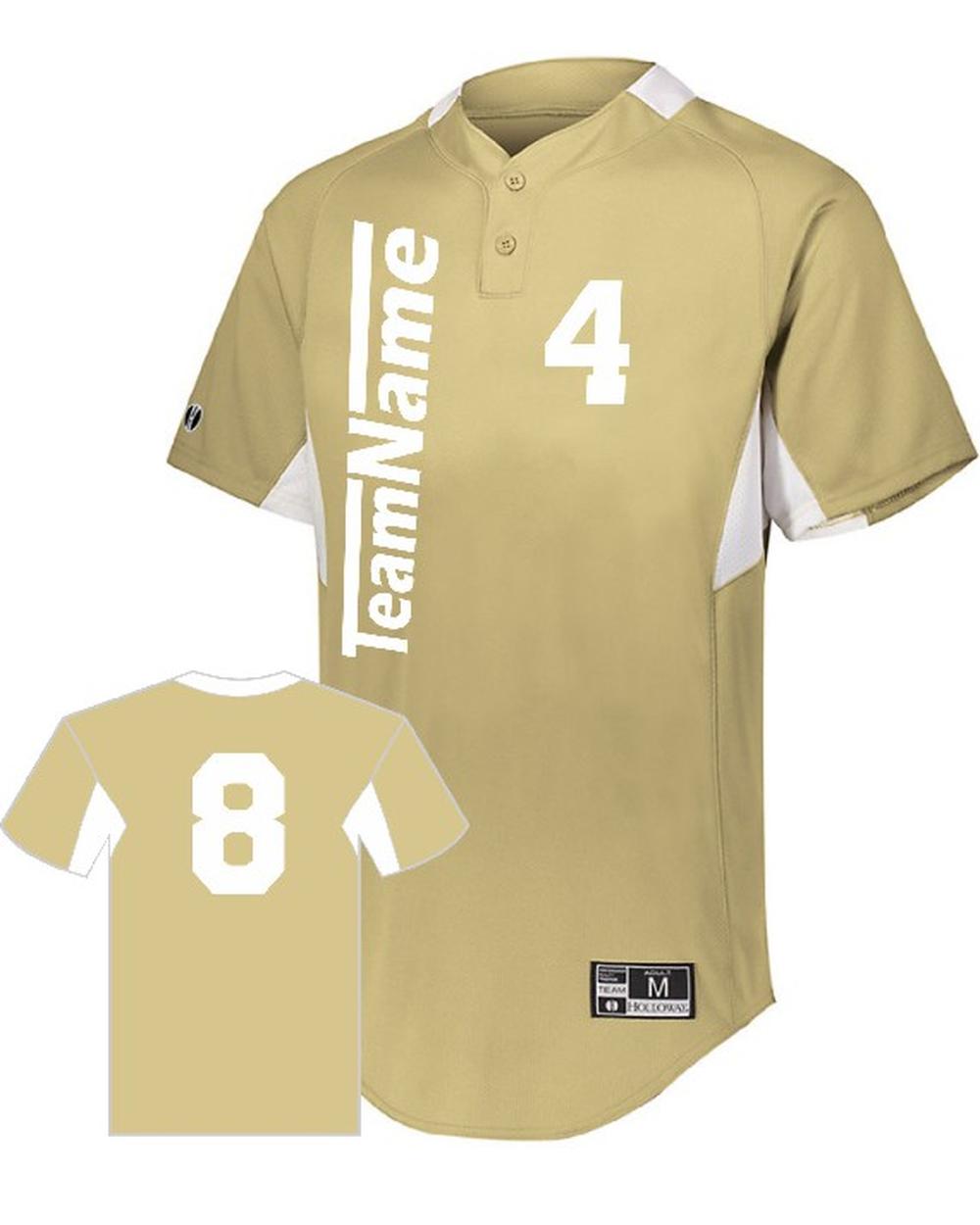 Holloway Youth Game7 Two-Button Custom Baseball Jersey, color: Vegas Gold/White