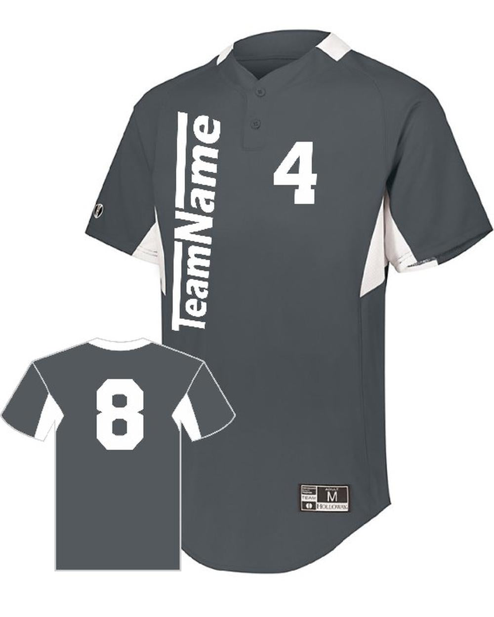 Holloway Youth Game7 Two-Button Custom Baseball Jersey, color: Graphite/White