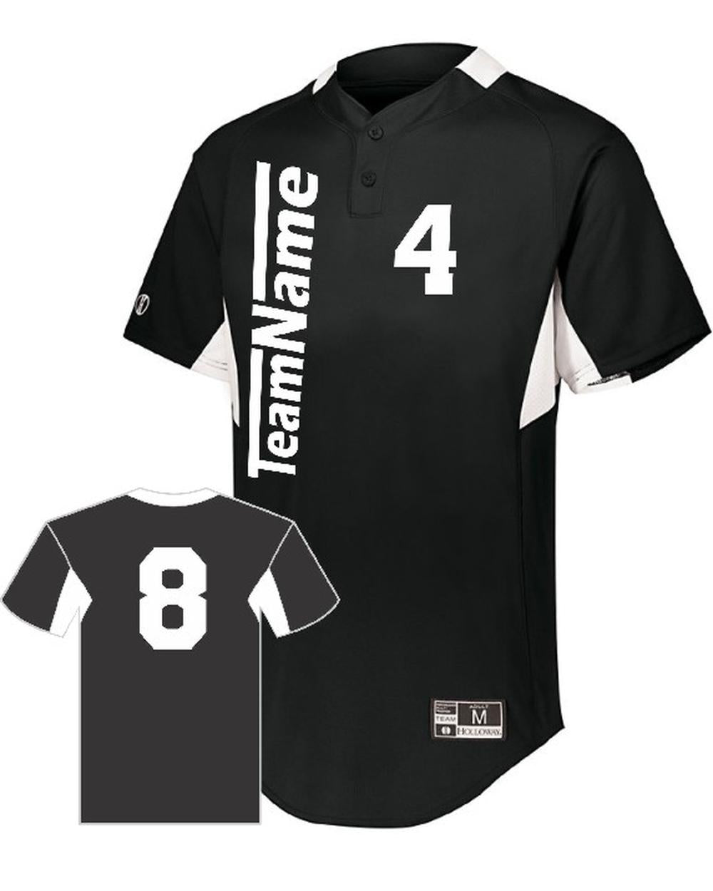 Holloway Youth Game7 Two-Button Custom Baseball Jersey, color: Black/White