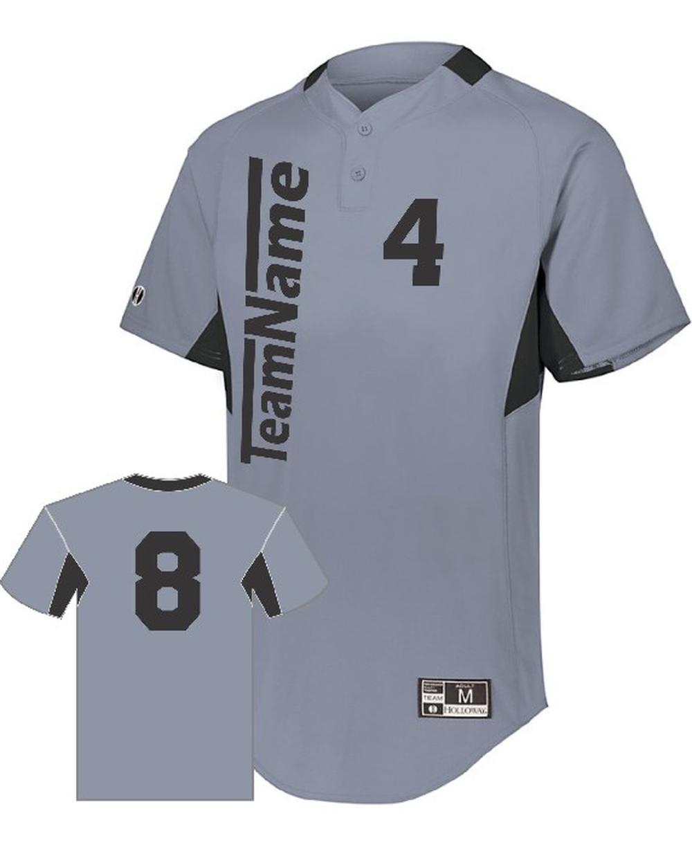 Holloway Youth Game7 Two-Button Custom Baseball Jersey, color: Blue Grey/Black