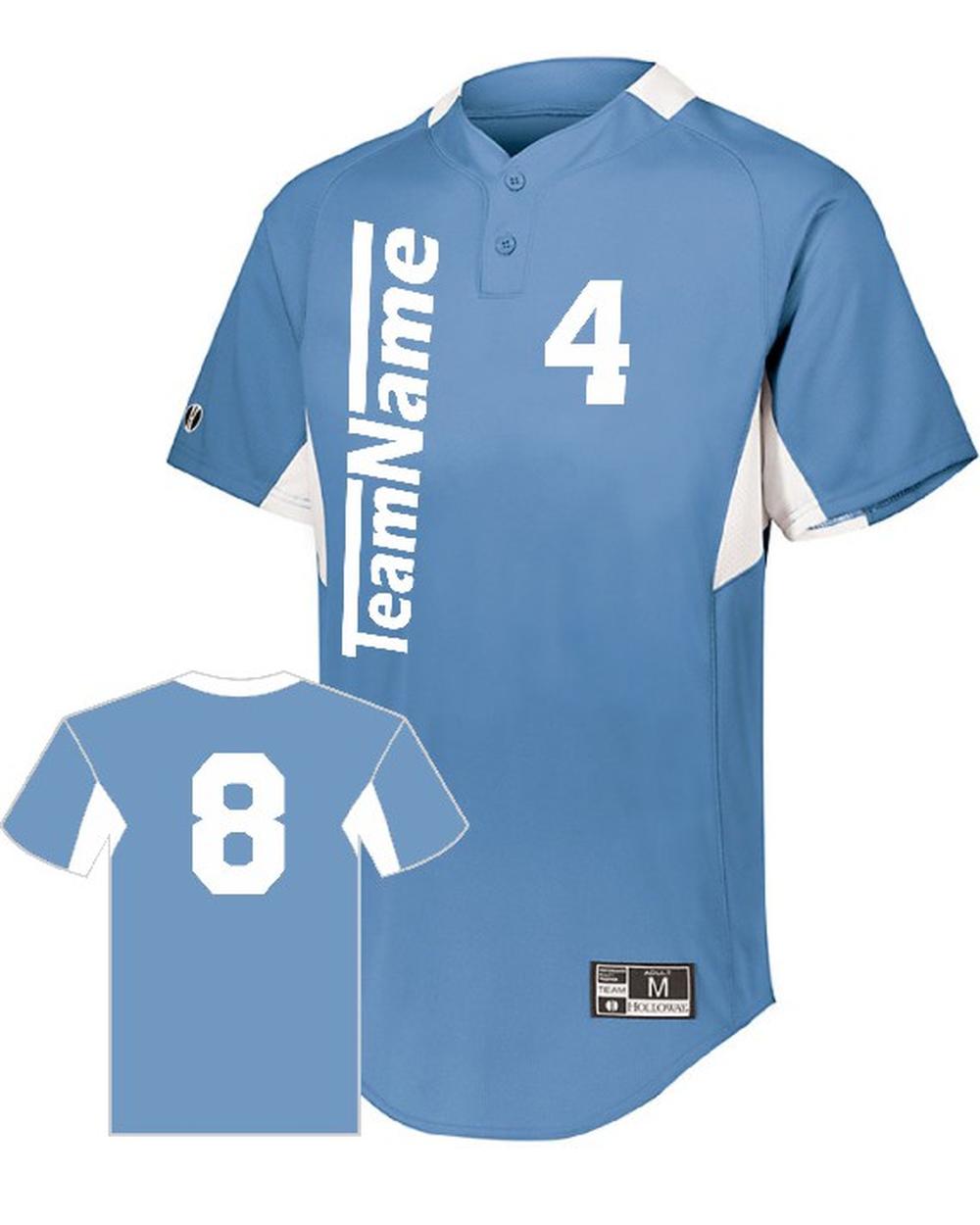 Holloway Youth Game7 Two-Button Custom Baseball Jersey, color: University Blue/White