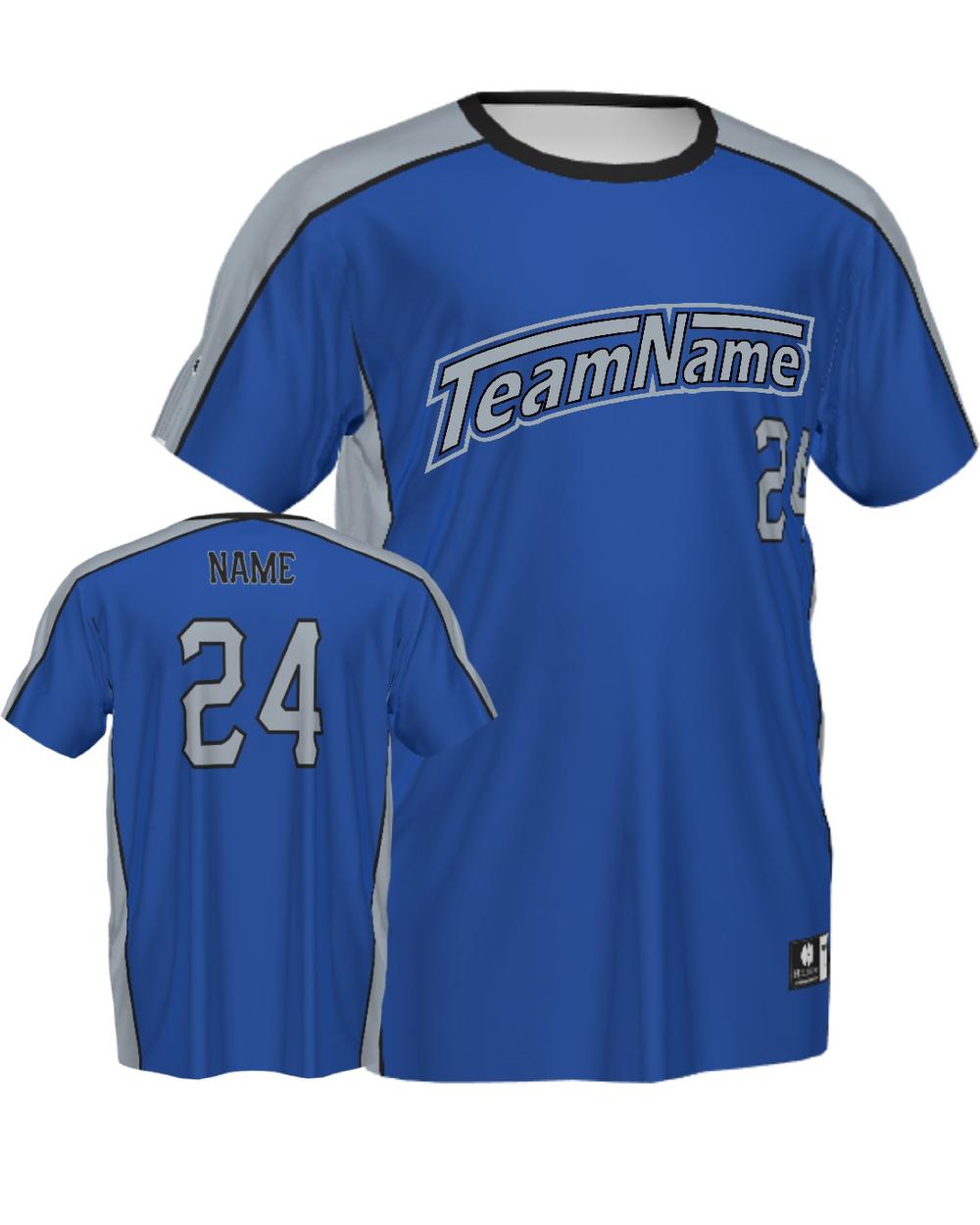 SportUniform Men's ColorBlock V-Neck Custom Sublimated Baseball Jersey, color: Royal/Grey