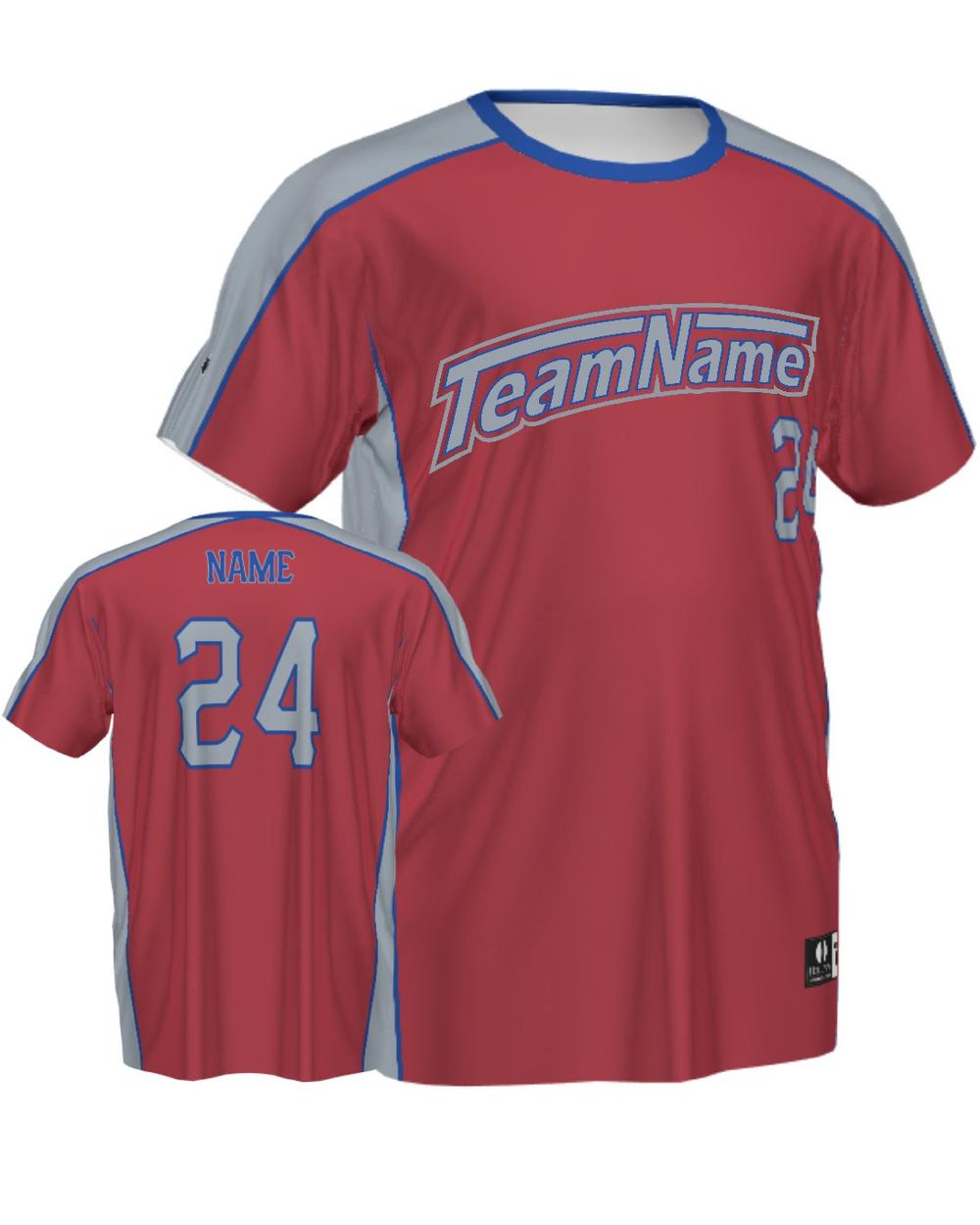 SportUniform Men's ColorBlock V-Neck Custom Sublimated Baseball Jersey, color: Scarlet/Grey