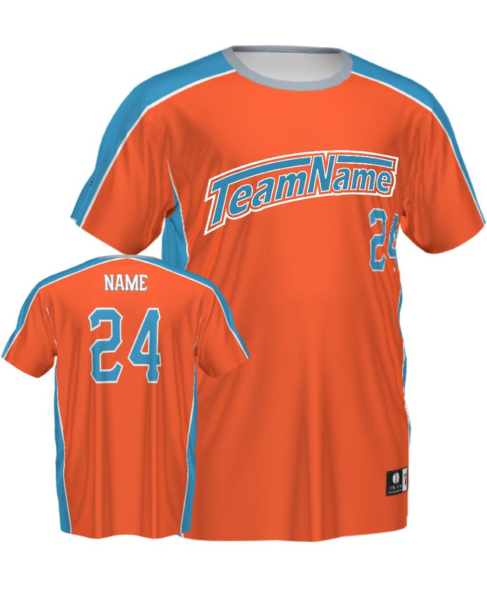 SportUniform Men's ColorBlock V-Neck Custom Sublimated Baseball Jersey, color: Orange/University Blue