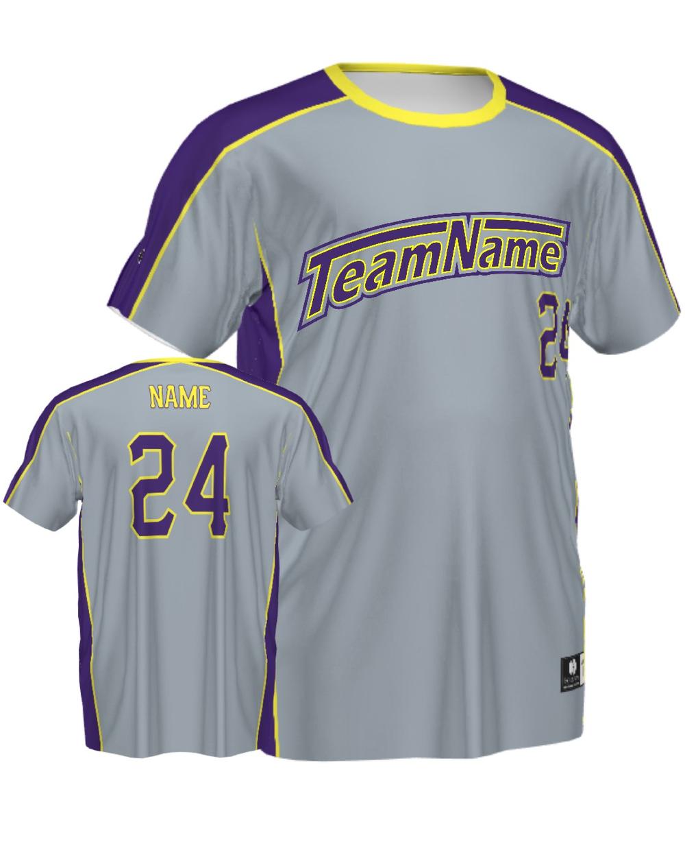 SportUniform Men's ColorBlock V-Neck Custom Sublimated Baseball Jersey, color: Grey/Purple