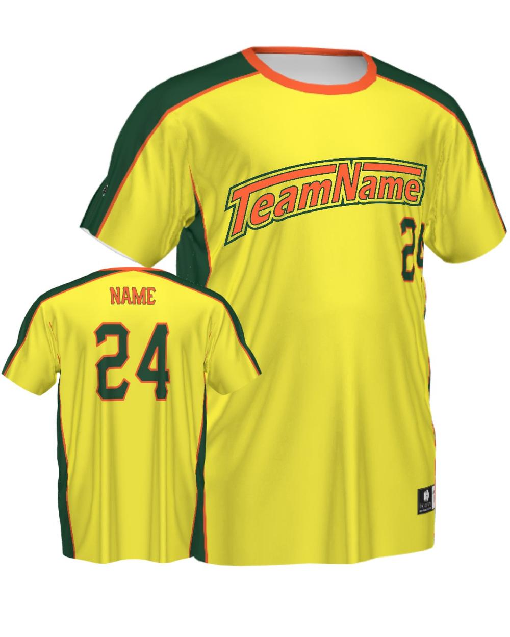 SportUniform Men's ColorBlock V-Neck Custom Sublimated Baseball Jersey, color: Yellow/Forest