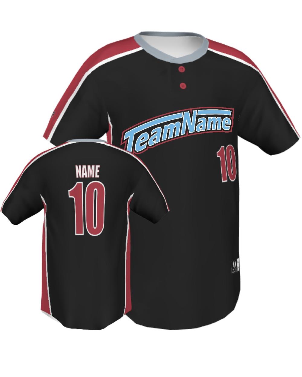 SportUniform Men's ColorBlock Henley Custom Sublimated Baseball Jersey, color: Black/Red