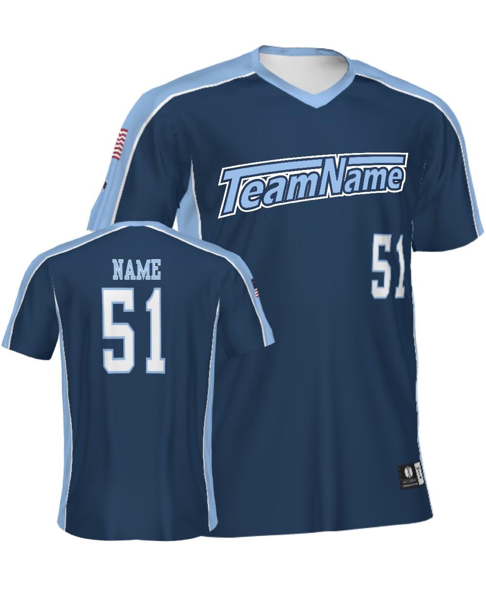SportUniform Men's ColorBlock V-Neck Custom Sublimated Baseball Jersey, color: Navy/Columbia