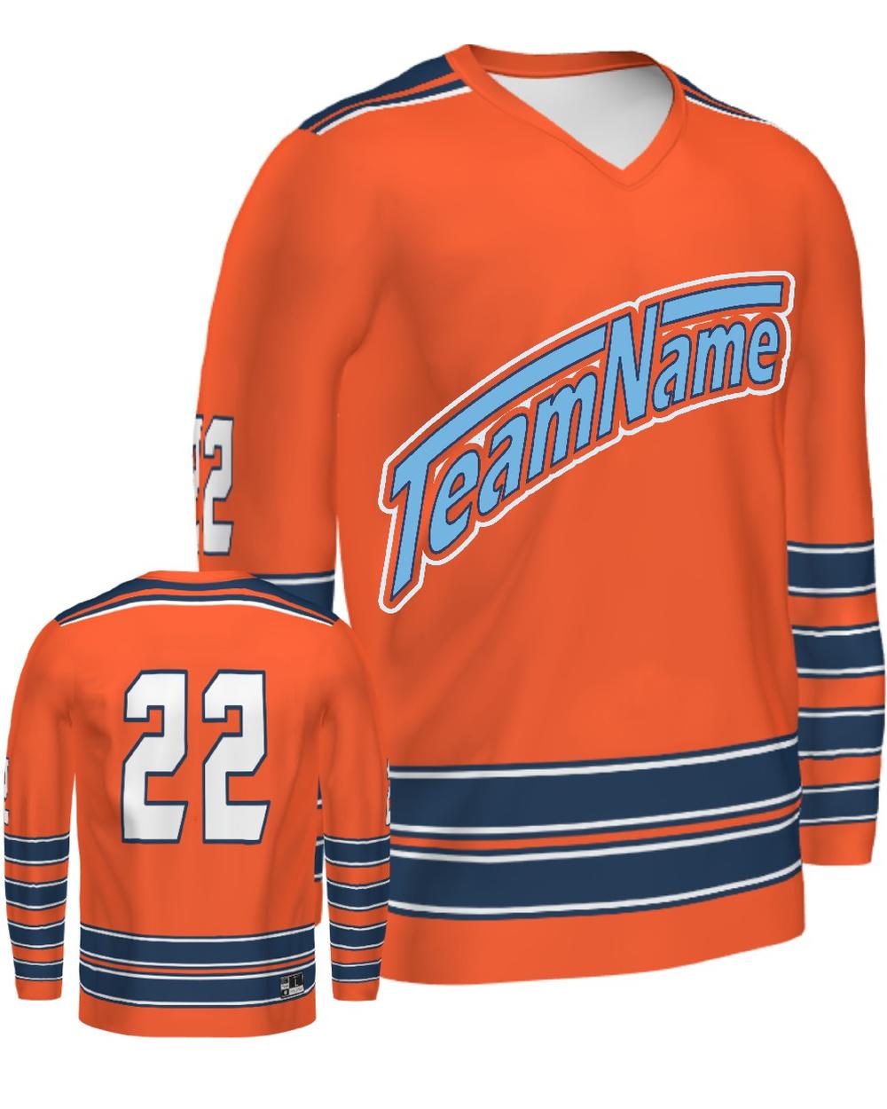 SportUniform Men's Ice Custom Sublimated Hockey Jersey, color: Orange/Navy