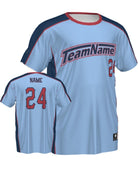 SportUniform ColorBlock V-Neck Custom Sublimated Baseball Jersey, color: Light Blue/Navy