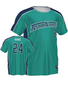 SportUniform ColorBlock V-Neck Custom Sublimated Baseball Jersey, color: Teal/Navy