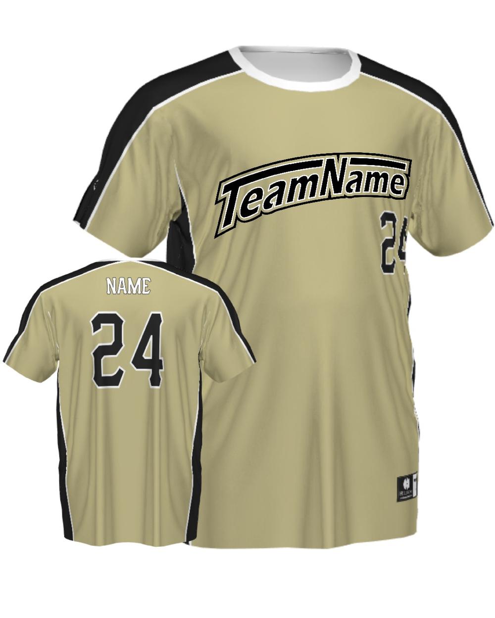SportUniform Youth ColorBlock V-Neck Custom Sublimated Baseball Jersey, color: Vegas Gold/Black