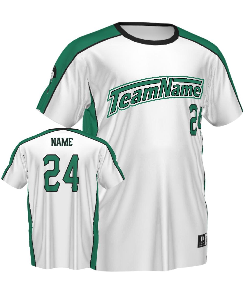 SportUniform Youth ColorBlock V-Neck Custom Sublimated Baseball Jersey, color: White/Kelly