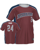 SportUniform ColorBlock V-Neck Custom Sublimated Baseball Jersey, color: Cardinal/Navy