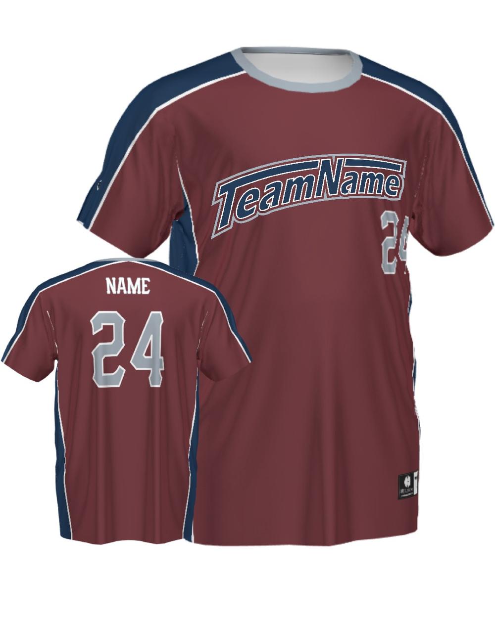 SportUniform ColorBlock V-Neck Custom Sublimated Baseball Jersey, color: Cardinal/Navy