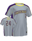 SportUniform ColorBlock V-Neck Custom Sublimated Baseball Jersey, color: Grey/Purple