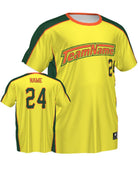 SportUniform ColorBlock V-Neck Custom Sublimated Baseball Jersey, color: Yellow/Forest