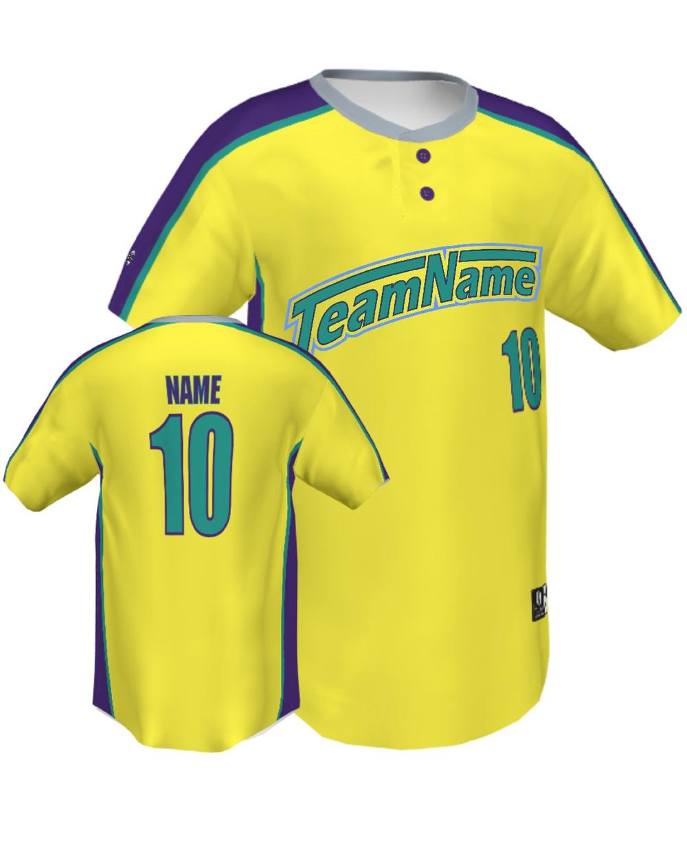 SportUniform Youth ColorBlock Henley Custom Sublimated Baseball Jersey, color: Power Yellow/Navy