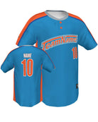 SportUniform ColorBlock Henley Custom Sublimated Baseball Jersey, color: University Blue/Orange