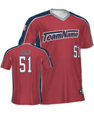 SportUniform ColorBlock V-Neck Custom Sublimated Baseball Jersey, color: Red/Navy