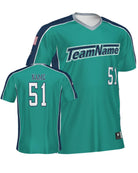 SportUniform ColorBlock V-Neck Custom Sublimated Baseball Jersey, color: Teal/Navy