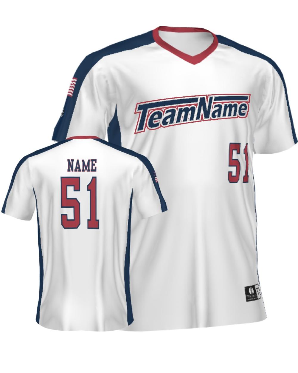 SportUniform ColorBlock V-Neck Custom Sublimated Baseball Jersey, color: White/Navy