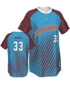 SportUniform Cosmic Henley Custom Sublimated Softball Jersey, color: University Blue/Cardinal