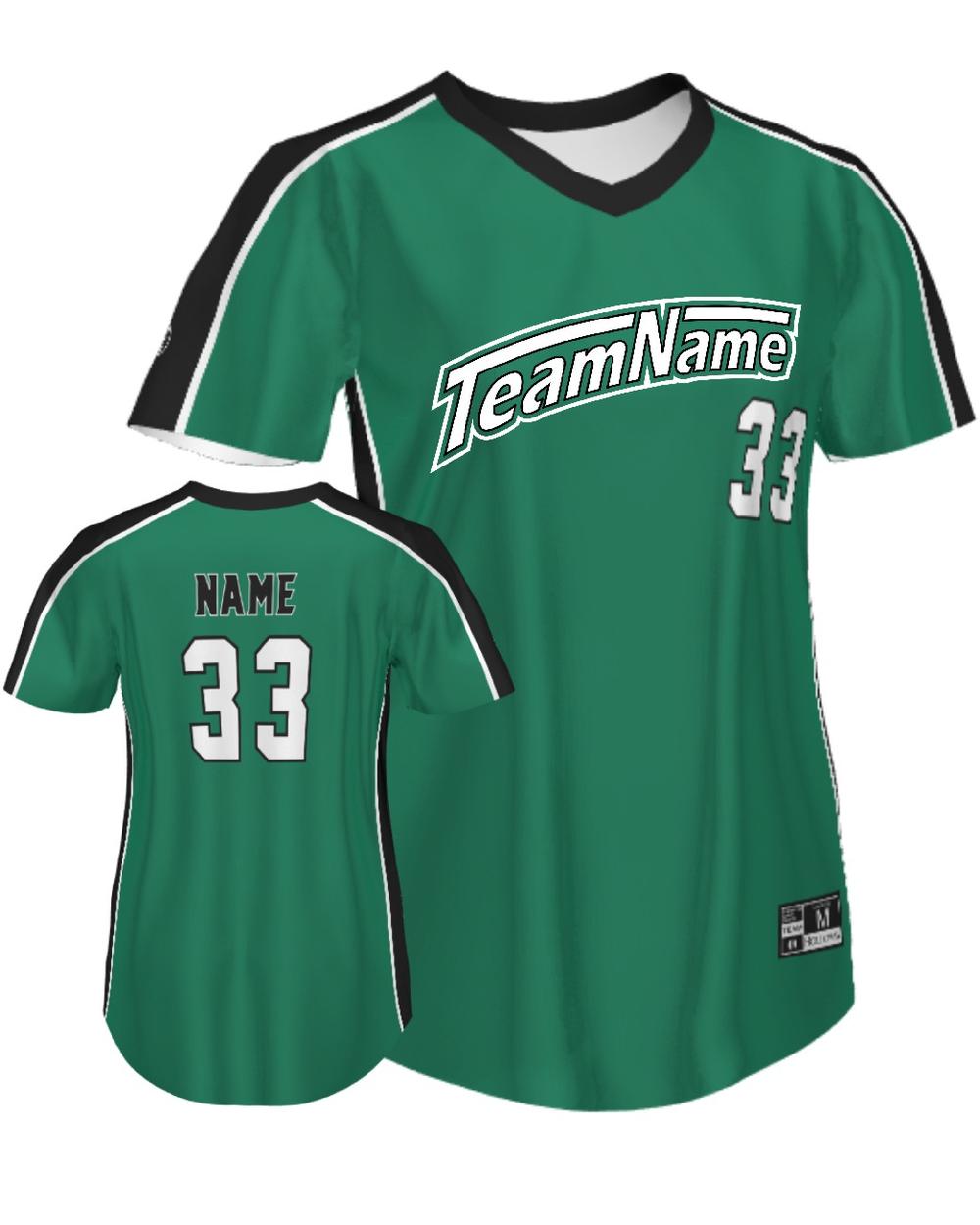 SportUniform Women's FreeStyle V-Neck Custom Sublimated Softball Jersey, color: Kelly/Black