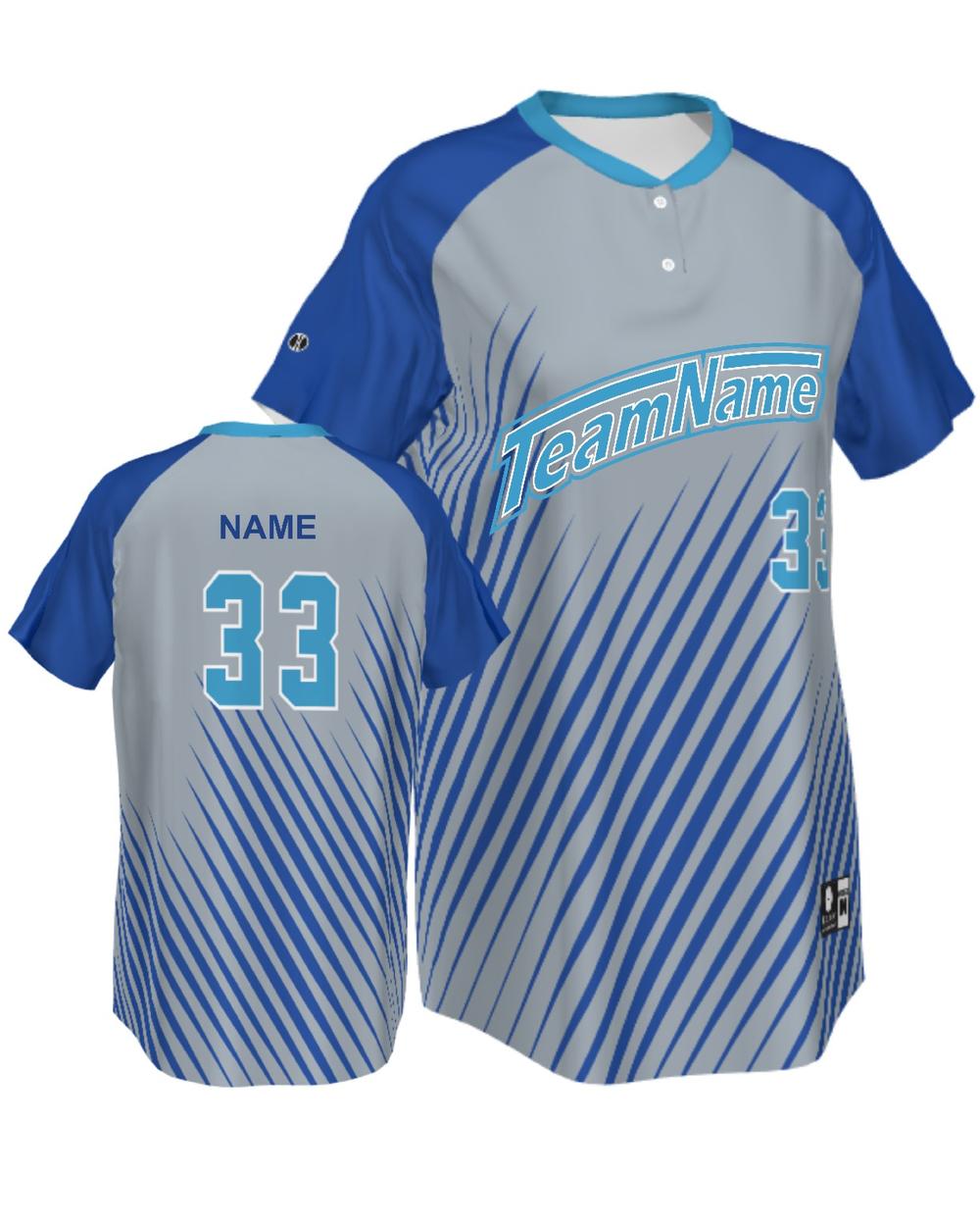 SportUniform Girls Cosmic Henley Custom Sublimated Softball Jersey, color: Grey/Royal