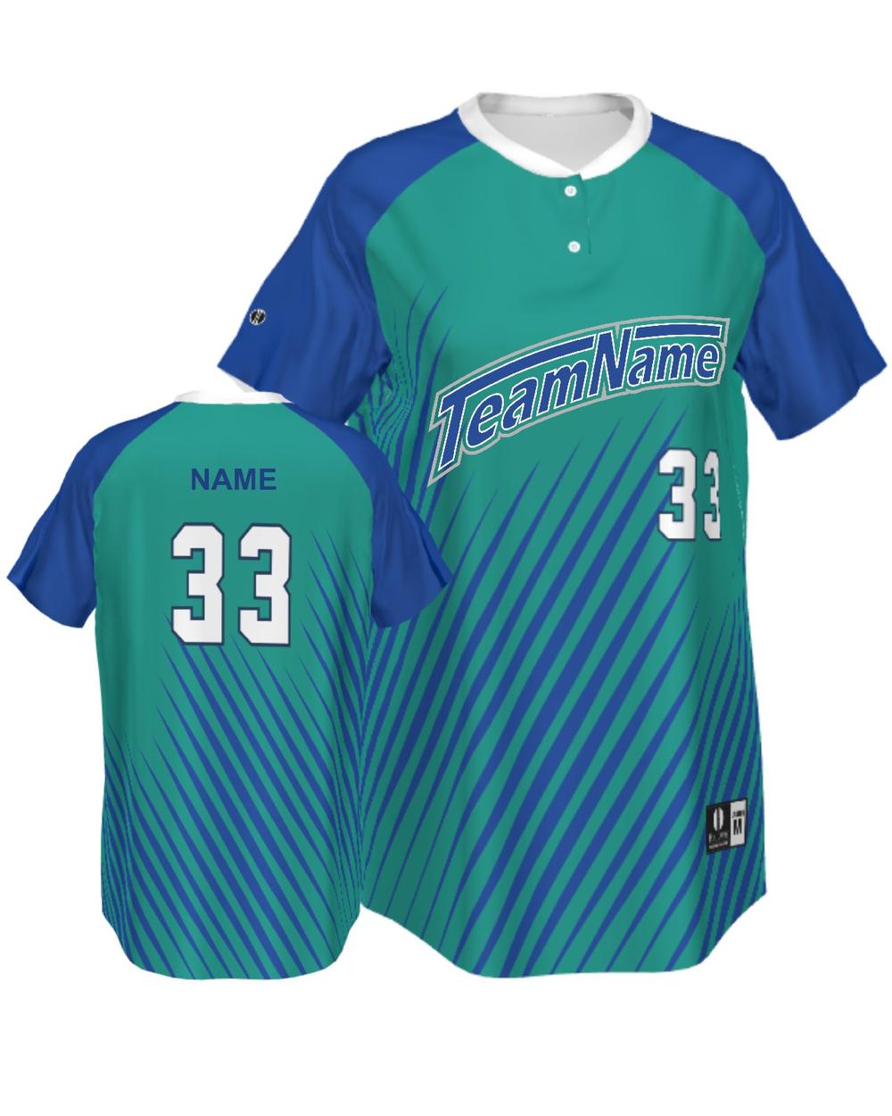 SportUniform Girls Cosmic Henley Custom Sublimated Softball Jersey, color: Teal/Royal