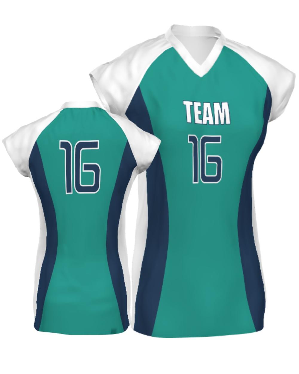 SportUniform Girls Major Custom Sublimated Volleyball Jersey, color: Teal/Navy/White