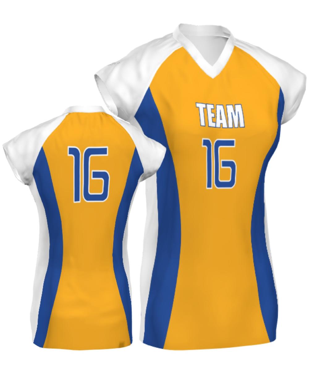SportUniform Girls Major Custom Sublimated Volleyball Jersey, color: Gold/Royal/White