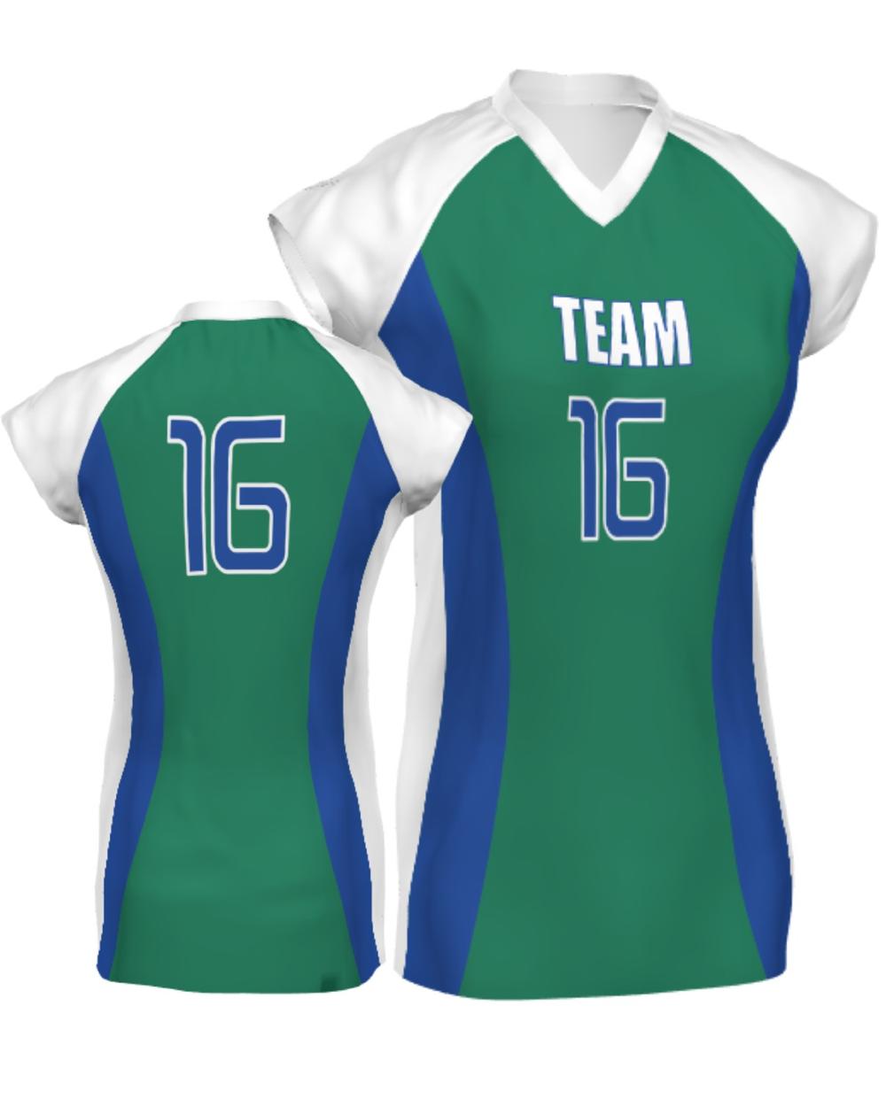 SportUniform Girls Major Custom Sublimated Volleyball Jersey, color: Kelly/Royal/White