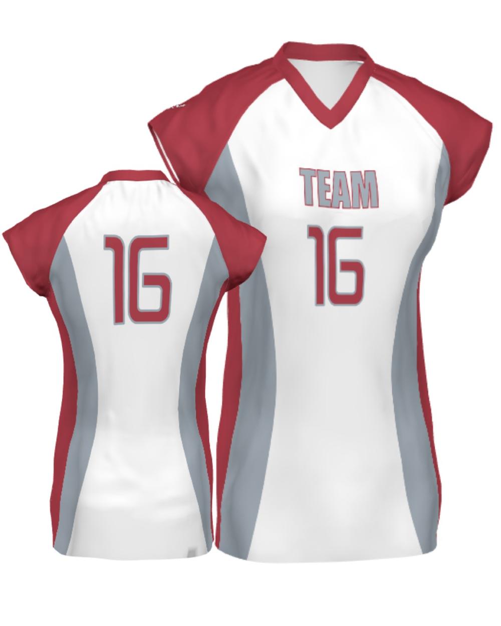 SportUniform Girls Major Custom Sublimated Volleyball Jersey, color: White/Grey/Scarlet