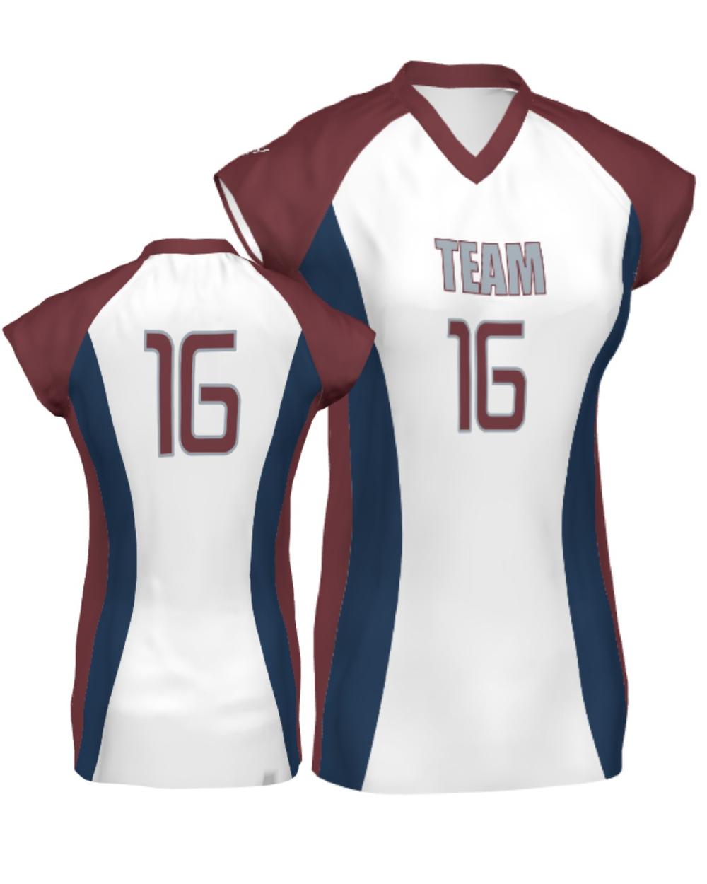 SportUniform Girls Major Custom Sublimated Volleyball Jersey, color: White/Navy/Cardinal