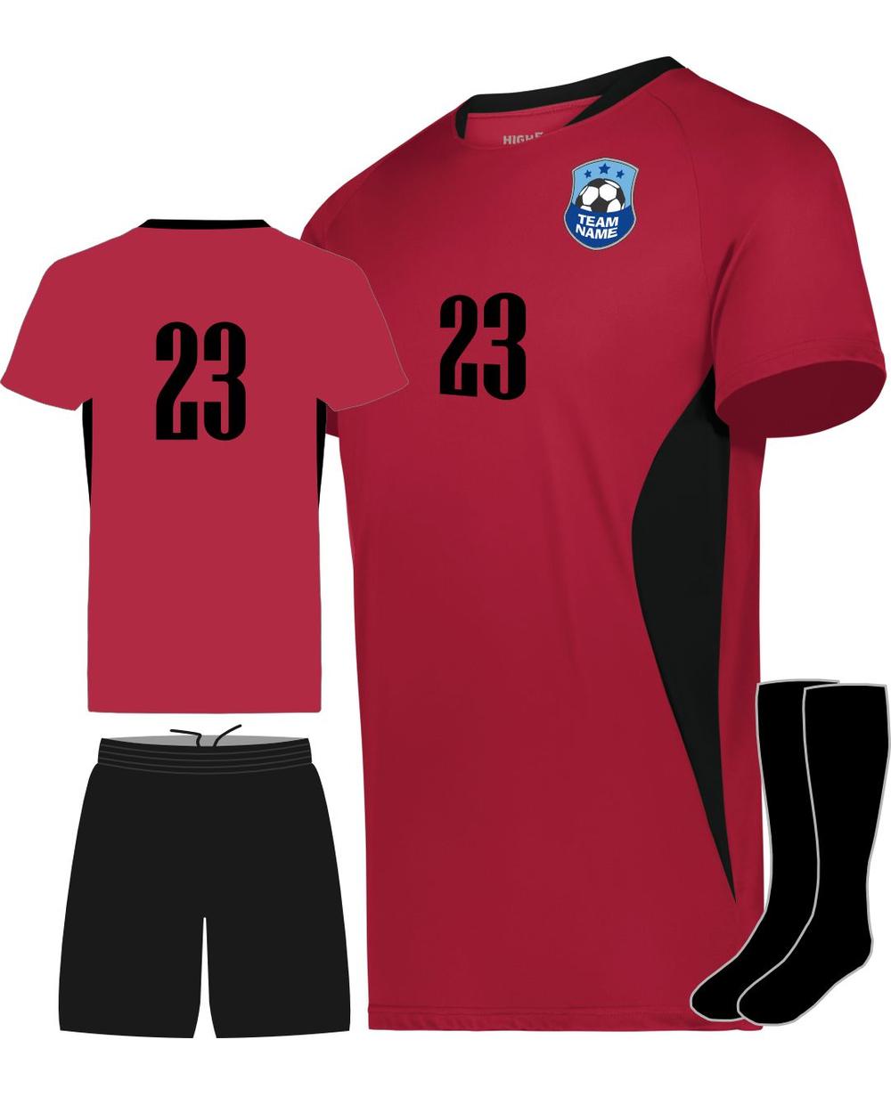 High 5 Men's Octane Custom Soccer Uniform, color: Scarlet/Black